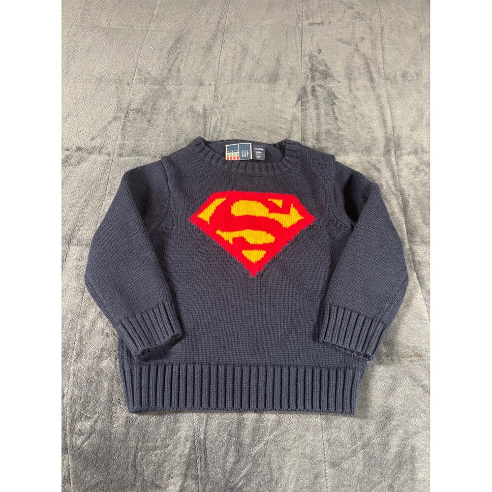Junk Food x Baby Gap Superman Navy Blue Knit Pullover Sweater Toddler 3 Years
